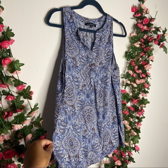 Ava Christine Blue Paisley Tank Top Blouse Medium Brown Boho Eccentric - Picture 2 of 7